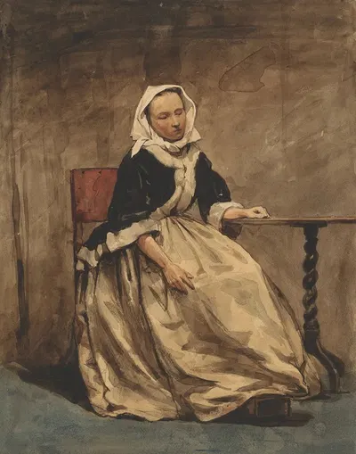 Zittende vrouw naast een kleine tafel by Jan Weissenbruch, 1832 - 1880 — digital art print download
