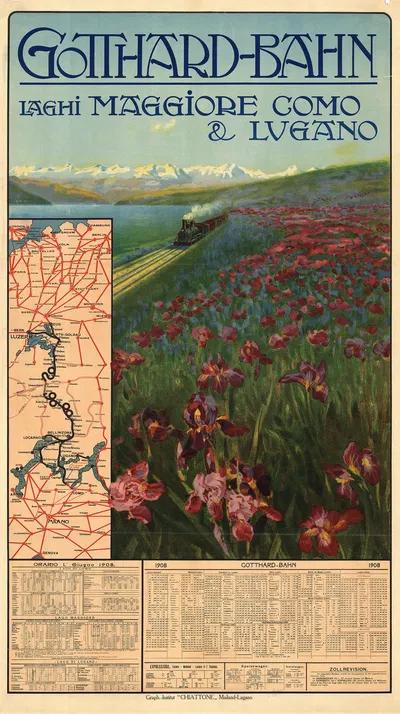 Gotthard-Bahn, Laghi Maggiore, Como e Lugano by Gabriele Chiattone, 1908 — digital art print download