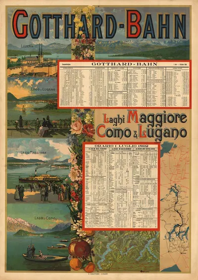 Gotthard-Bahn, Laghi Maggiore, Como und Lugano by Gabriele Chiattone, 1892 — digital art print download