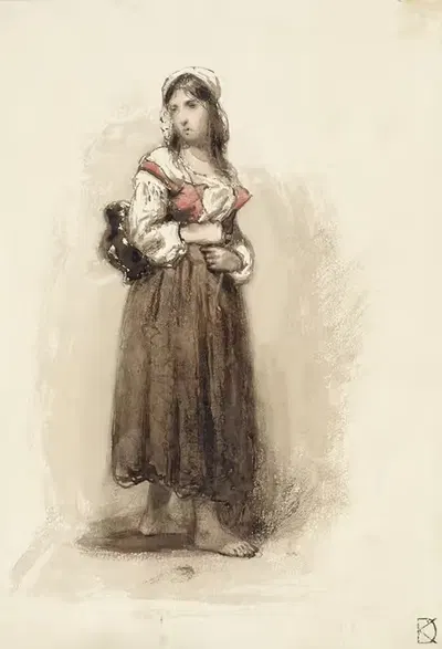 Staande meid met een kruik op de rug by Johan Daniël Koelman, 1841 - 1857 — digital art print download