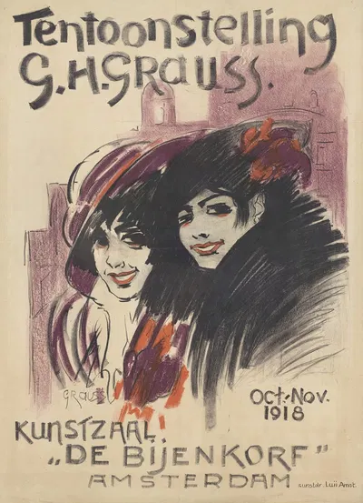 Tentoonstelling G.H. Grauss. Kunstzaal 'De Bijenkorf' Amsterdam by Geert Grauss, 1918 — digital art print download