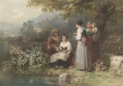 Группа итальянских женщин с удочками by Карел Франс Филиппё, 1835 - 1897 — digital art print download