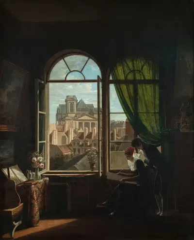 Intérieur d'artiste, avec vue sur la façade de l'église de Saint-Eustache by Louise Adéone Drölling, 1815 — digital art…