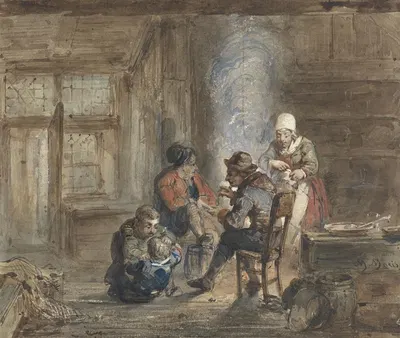 Interieur met een familie rond een haard by Matthijs Maris, 1849 - 1917 — digital art print download
