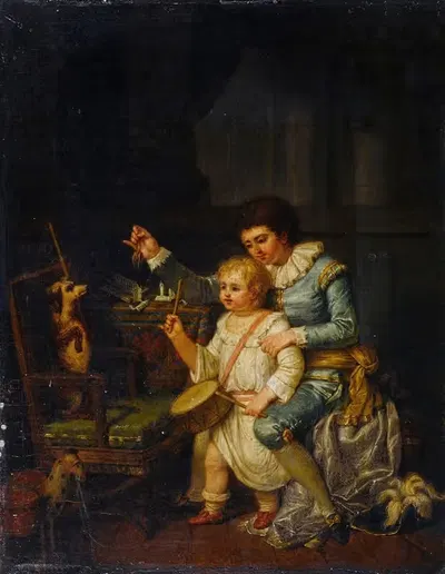 Дети играют с собакой by Николас-Анре Монсьё, 1783 — digital art print download