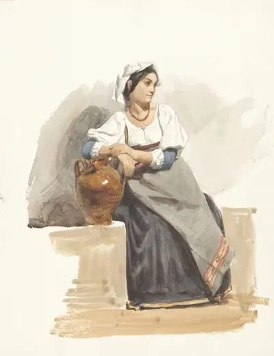 Эскиз костюма итальянской девушки by Пьер Луи Дюбурк, 1825 - 1873 — digital art print download
