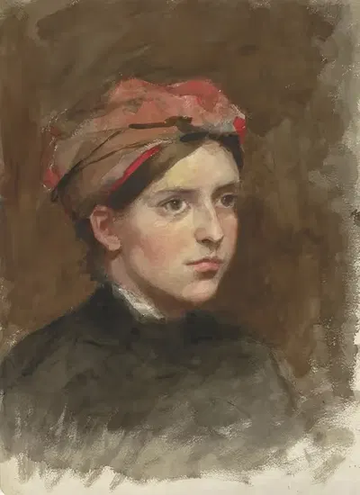 Портрет молодой женщины с красным платком by Тереза Шварце, 1861 - 1918 — digital art print download
