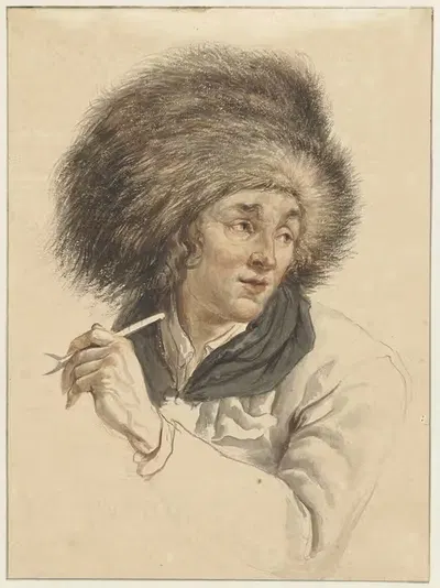 Мужчина в меховой шляпе и с трубкой by Абрахам Ван Стрий, 1763 - 1826 — digital art print download