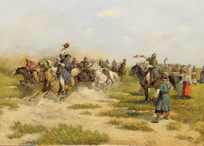 Riders Arriving at a Village by Adam Kazimierz Ciemniewski, 1892 — digital art print download