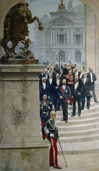 Le Président Sadi Carnot entouré de personnalités de la IIIème République, devant l'Opéra by Alfred Stevens, 1889 — digital…