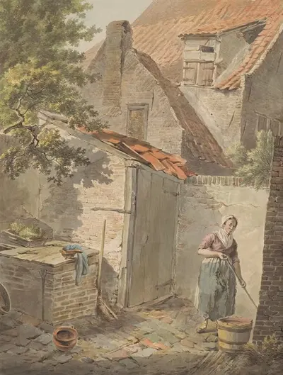 Внутренний двор с служанкой, которая убирает by Карел Лодевийк Хансен, 1775 - 1840 — digital art print download