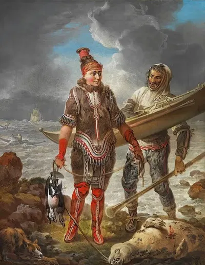 Гренландский рыбак и рыбачка с натуры by Кристиан Август Лоренцен — digital art print download