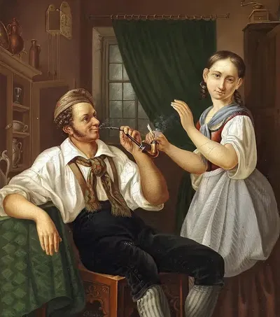Интерьер с молодой парой by Кристиан Людвиг Кнутцен, 1850 — digital art print download