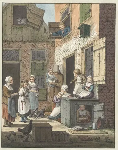 Группа людей у двери дома by Кристина Шалон, 1758 - 1808 — digital art print download