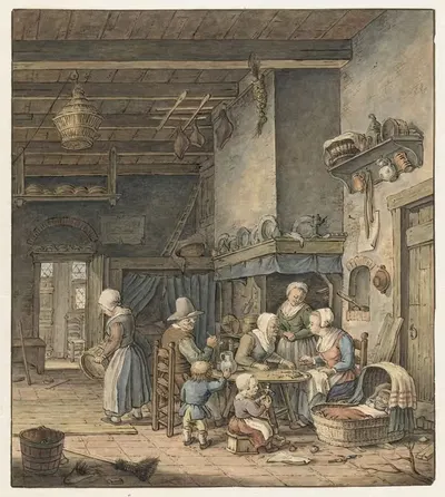 Интерьер с крестьянской семьёй за столом by Кристина Шалон, 1758 - 1808 — digital art print download