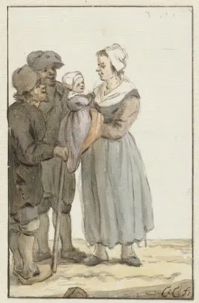 Женщина с ребенком между двумя мужчинами by Кристина Шалон, 1758 - 1808 — digital art print download