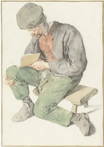 Сидящий мужчина, читающий, лицом влево by Корнелис Дюсарт, 1690 - 1700 — digital art print download