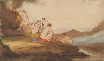 Badende vrouwen in een landschap by Dirck van der Lisse, 1617 - 1669 — digital art print download