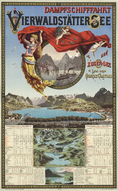 Dampfschifffahrt Vierwaldstättersee und Zugersee by Johannes Weber, 1888 — digital art print download