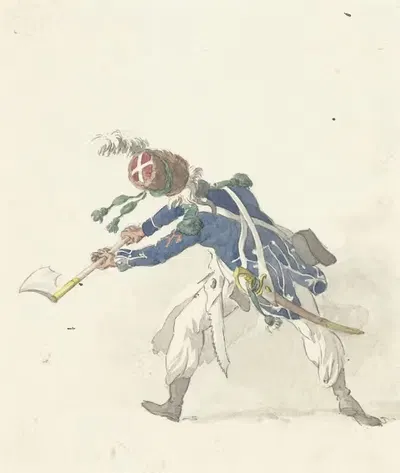 Militair, zwaaiend met een bijl by Dirk Langendijk, 1758 - 1805 — digital art print download