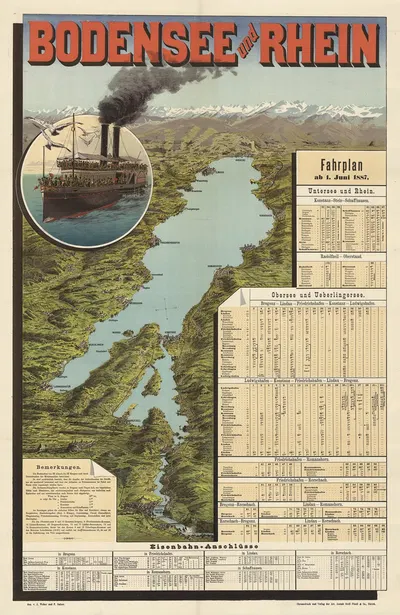 Bodensee und Rhein. Fahrplan ab 1. Juni 1887 by Johannes Weber, 1887 — digital art print download