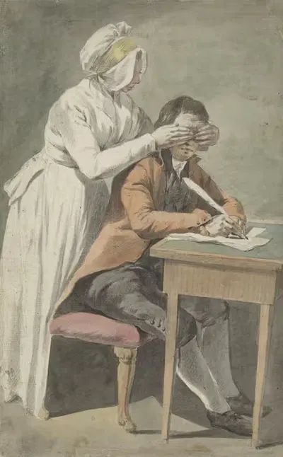 Девушка закрывает глаза юноше by Этьен Жеора, 1709 - 1789 — digital art print download