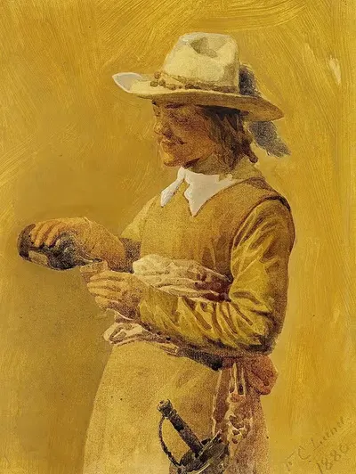 Мускетер с бутылкой и стаканом by Фредерик Кристиан Лунд, 1880 — digital art print download