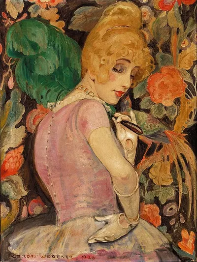 Портрет Лили Эльбе с зеленым веером by Герда Вегенер, 1920 — digital art print download