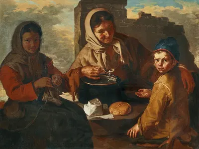 Девушка, вяжущая, и женщина, кормящая ребенка by Джакомо Франческо Чиппер — digital art print download
