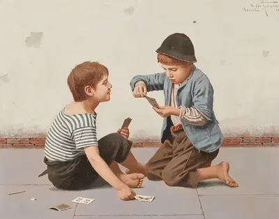 Two Card Players by Giulio del Torre, 1902 — digital art print download
