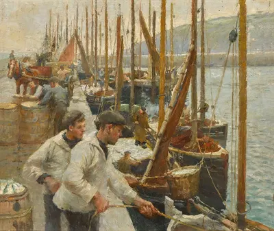 Fishing Boats, Newlyn by Harold Harvey — digital art print download