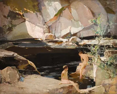 Два мальчика, купающихся в каменной луже by Гарри Уотсон — digital art print download