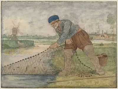 Рыбак, вытаскивающий сеть by Хендрик Аверкамп — digital art print download