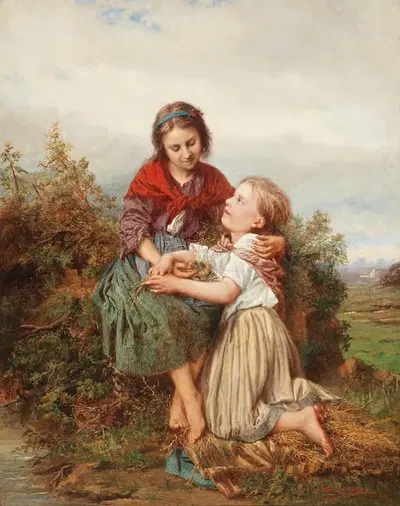 Сиблинги с гнездом птицы by Анри Жозеф Кампотосто, 1863 — digital art print download