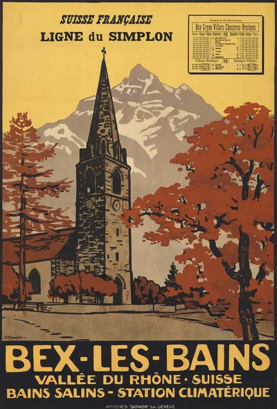 Bex-les-Bains. Vallée du Rhône Suisse – Bains salins station climatérique by Jules Courvoisier, 1915 — digital art print…