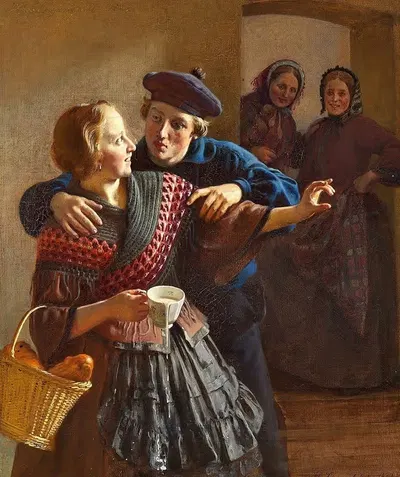 Kurtiserende par by Herman Siegumfeldt, 1861 — digital art print download
