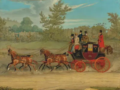 The London-Edinburgh Royal Mail coach setting a brisk pace on a summer day by James Pollard, 1821 — digital art print…