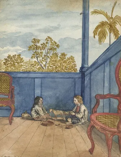 Galerij met zoon Jantje en slavinnetje Bietja by Jan Brandes, 1784 — digital art print download