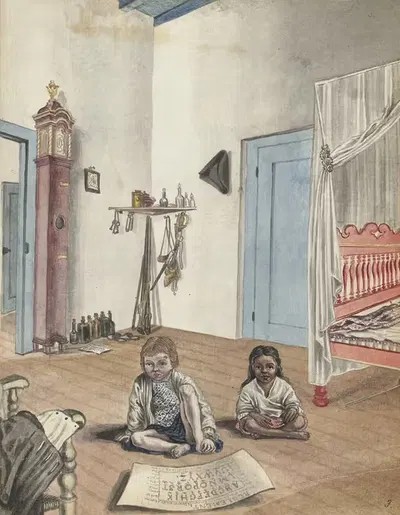 Slaapkamer met zoon Jantje en slavinnetje Bietja by Jan Brandes, 1784 — digital art print download