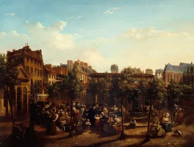 Эдм Шампьон (1764-1852), известный как 'человек в маленьком синем пальто', раздающий суп и хлеб на площади Святого Мартина…