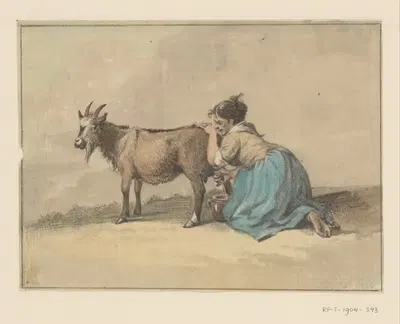Женщина, доящая козу by Жан Бернар, 1775 - 1833 — digital art print download