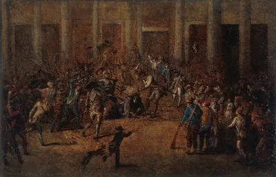 Смерть Флесселя, префекта торговцев, перед Ратушей, 14 июля 1789 года, ныне 4-й округ. by Жан-Батист Лалеман, 1784-1794 —…