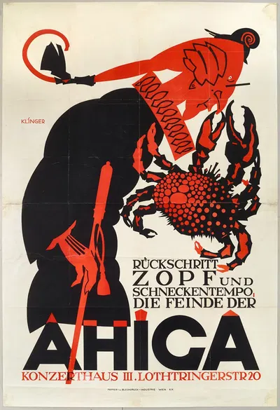 Rückschritt Zopf und Schneckentempo, die Feinde der Ahiga, Konzerthaus III. Lothringerstr 20 by Юлий Клингер, 1925 —…