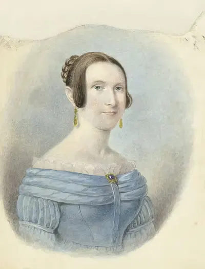 Vrouw in een blauwe japon, met gouden oorbellen by Johannes Hari, 1782 - 1849 — digital art print download