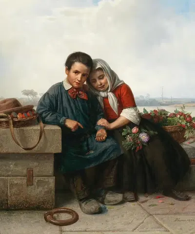 Два брата и сестра by Карл Фридрих Бозер, 1854 — digital art print download