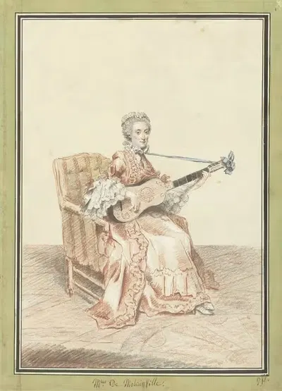 Портрет мадам де Монтенвиль, играющей на гитаре by Луи Карроджис Кармон텔, 1758 — digital art print download