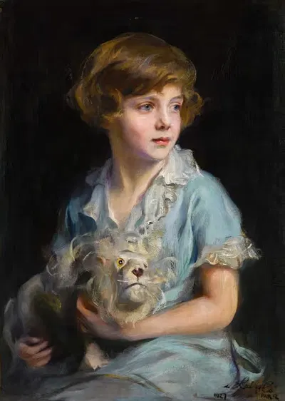 Портрет ребенка с львом Steiff by Филипп Алексис де Ласло, 1927 — digital art print download