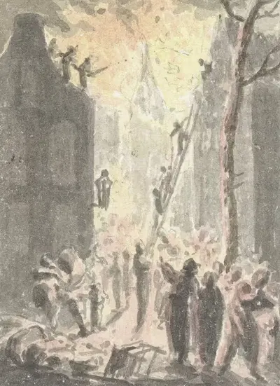 Пожар в доме by Питер Бартоломеус Барбиерс, 1782 - 1837 — digital art print download