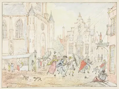 Полная улица людей под дождем by Питер Бартоломеус Барбиерс, 1782 - 1837 — digital art print download