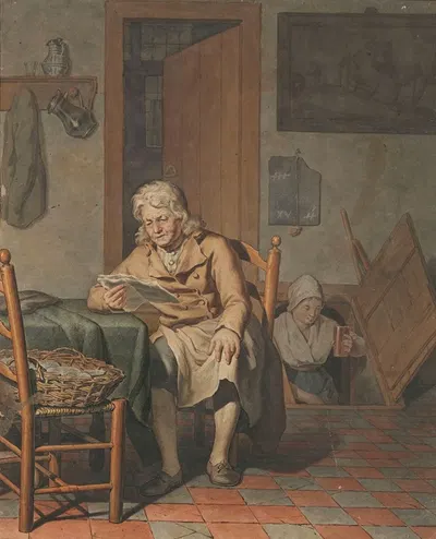 Interieur met lezende man by Pieter Christoffel Wonder, 1790 - 1852 — digital art print download